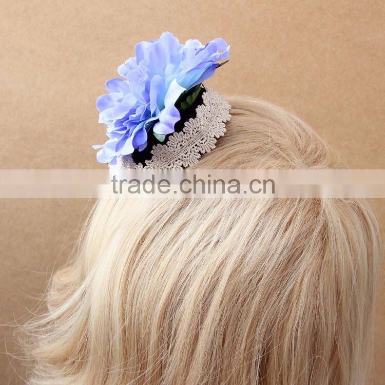 MYLOVE big blue flower oval hat blue crystal felt mini hat