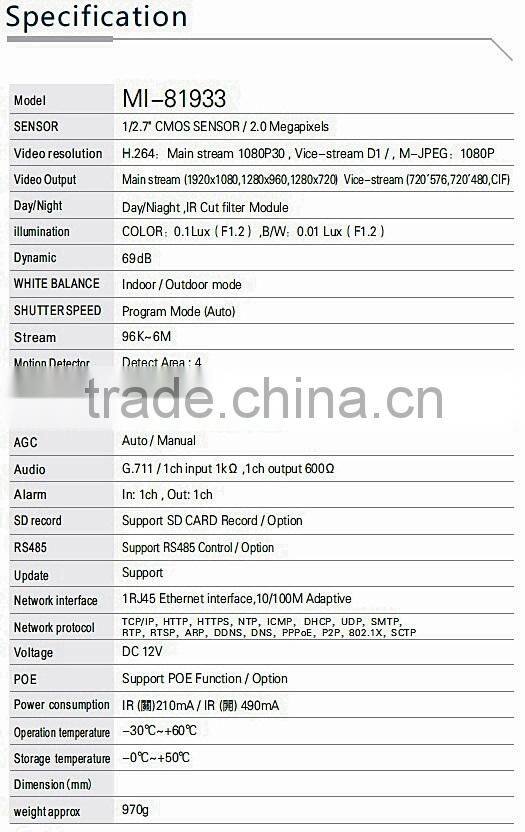 MI-81933 2.0MP CMOS H.264 Night Vision Camera