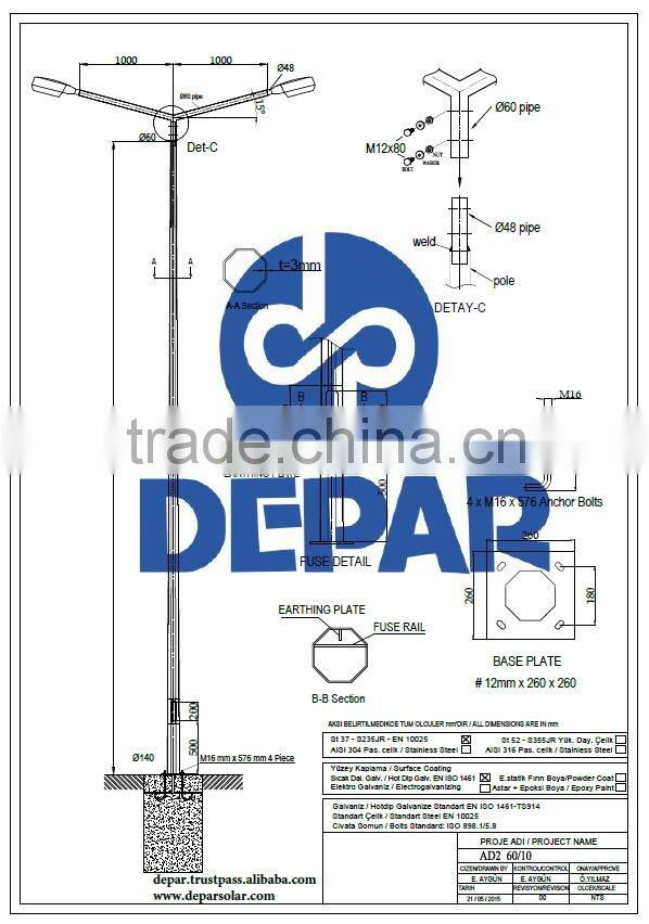 10m Polygon Street Light Pole -hot dip galvanized lamp post, lamp column
