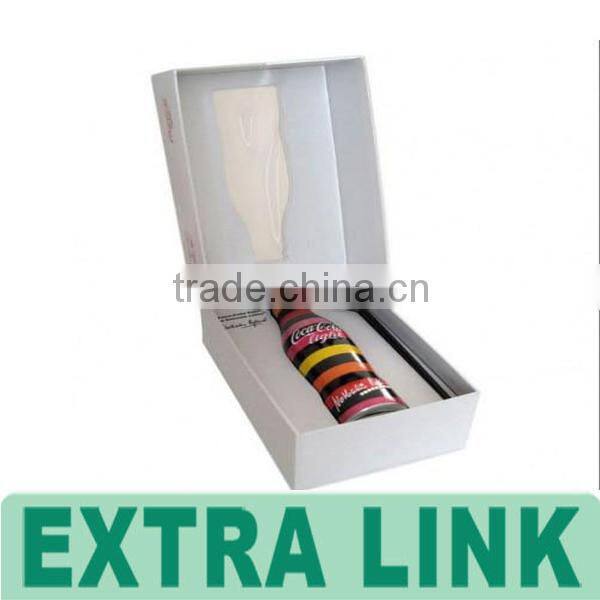 Side Open Paper Wine Box One Bottle Wine Packaging With Red Ribbon Handle