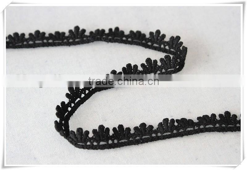 New design 1.4cm width narrow black lovely flower scallop cotton crochet lace trims