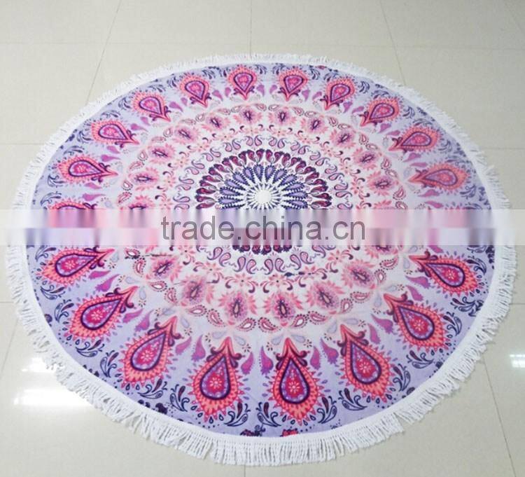 Australia Popular 100% Cotton Printed Round Beach Towel with Tassels