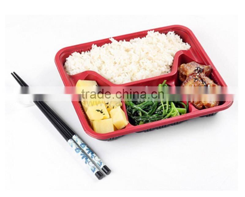 Red color Disposable food containers wholesale takeaway microwave PP food container 4-compartment box