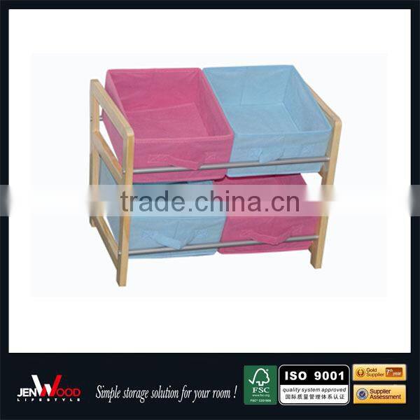 simple design 2 tier MDF frame 4 bins kids storage boxes