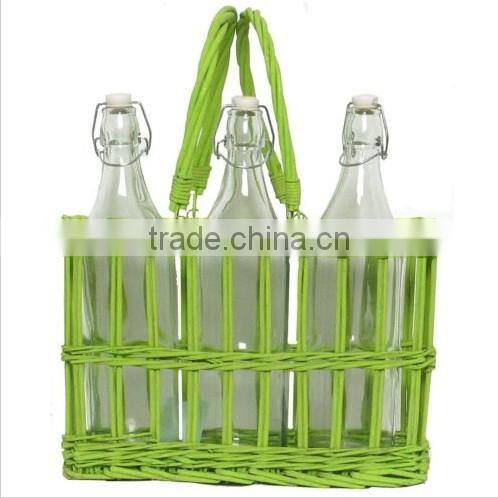 Natural Wicker Basket w/ Glass Flower Vase, Set of 2