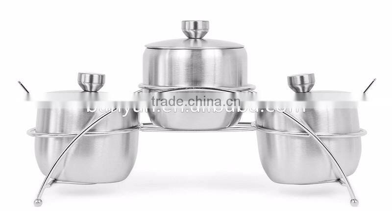 Stainless Steel Condiment Set Seasoning Containers with Stand and Spoons