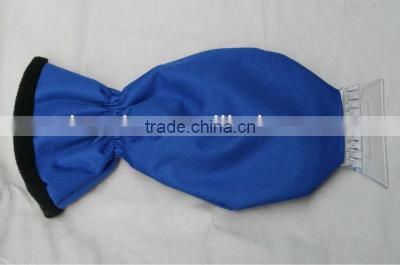 Plastic car ice scraper with glove