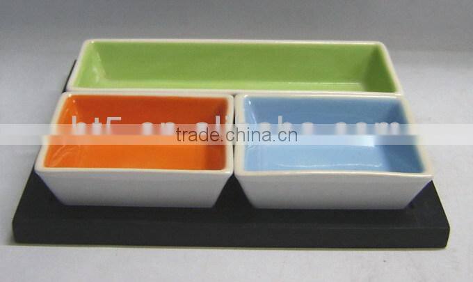 Set of 3 plates colorful stoneware snacks serving tray