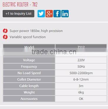 RONIX WOOD WORKING TOOLS ELECTRIC ROUTER MODEL 7112
