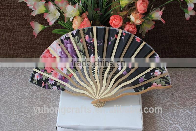 Hot selling bamboo fabric fan for ladies