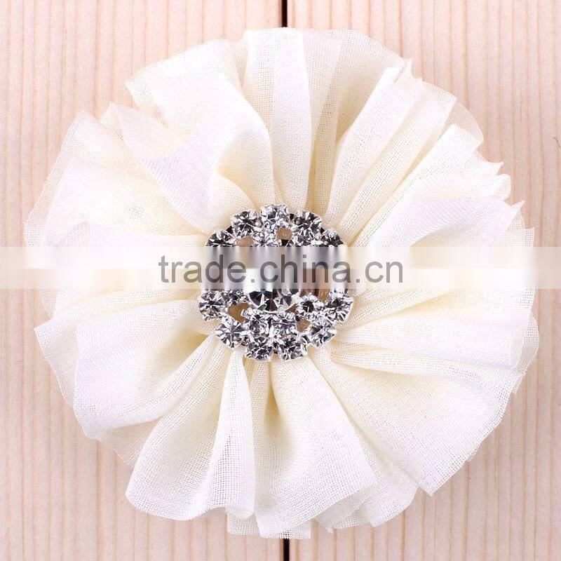 fabric chiffon flower with rhinestone center for kids hair accessories