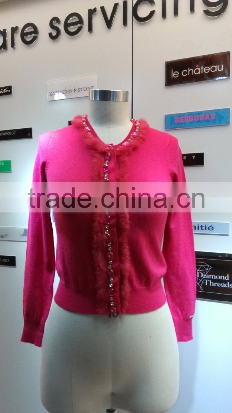 2014 Ladies knitted sweater,cardigan with manual nail bead