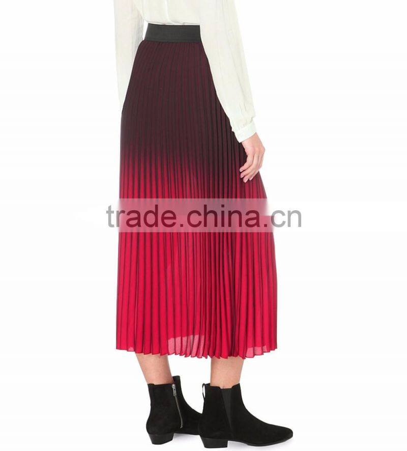 Customized Lady's Apparel Latest High-rise Elastic Waist Pleated Woven Maxi Skirt(DQM003S)