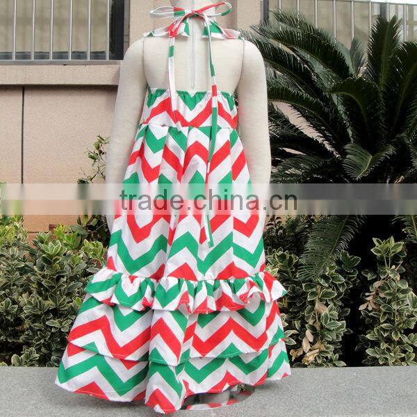 2014 Wholesale baby girls new design dresswear model ruffle Chevron Printed Woven Dress