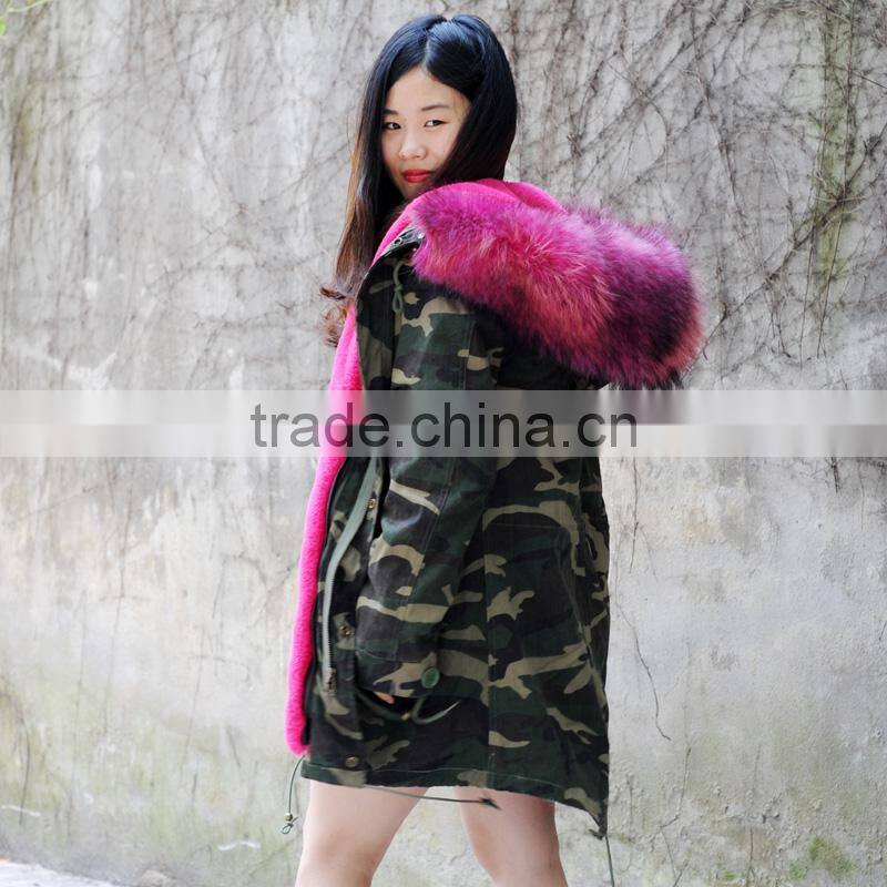 CX-G-P-11 Hot Selling Fur Coat Factory Raccoon Collar Fake Fur Parka Coat