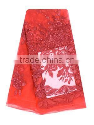 3D Handmade Wedding Dress African French Tulle Lace Fabric with Beads And Stones FL1126