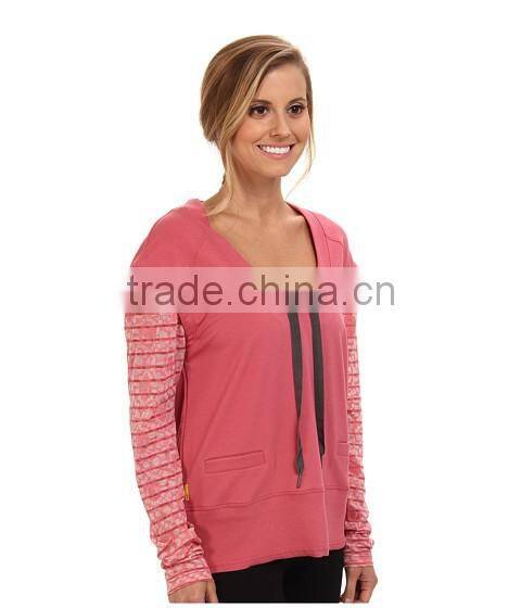 women false two-piece sweatshirt with scoop neckline features adjustable collar