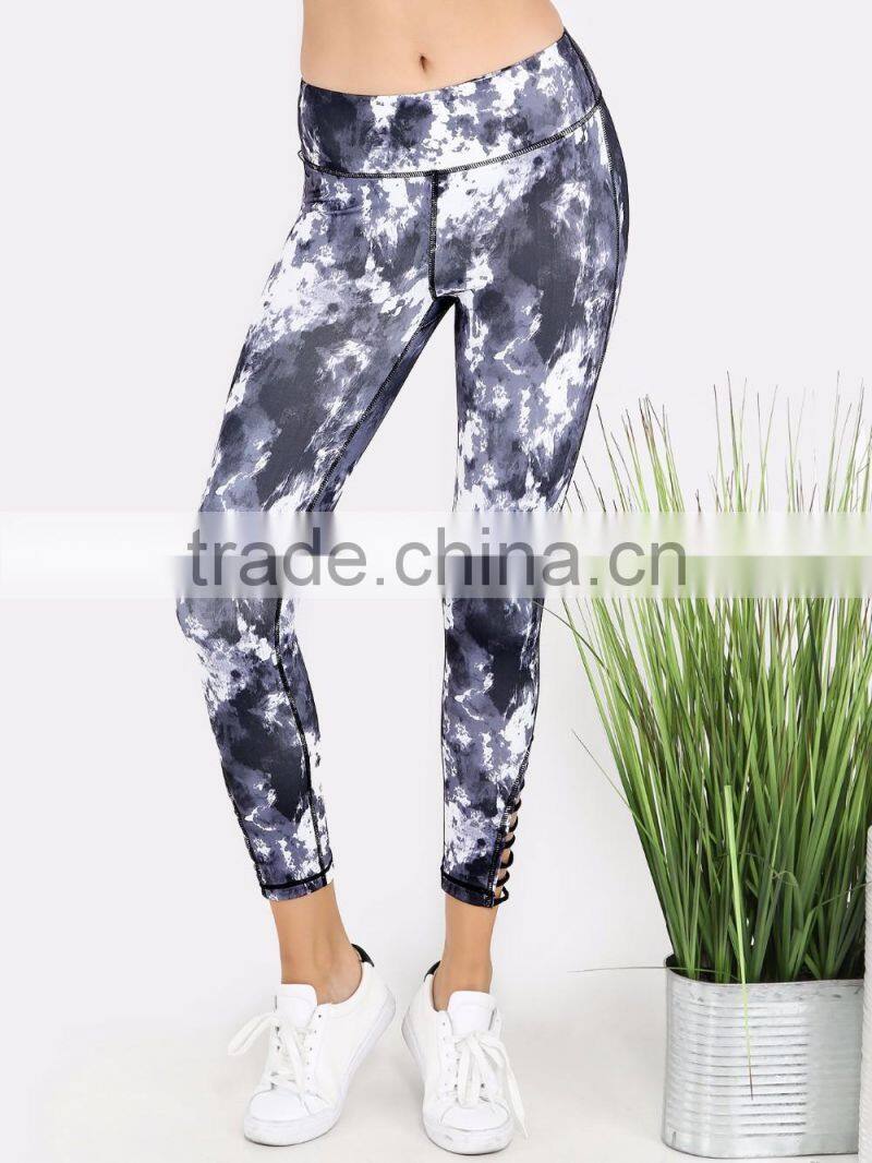New Design Cut Out Women Fitness Joggers NAVY 95% Polyester 5% Spandex Custom Digital Print Jogging Skinny Pants