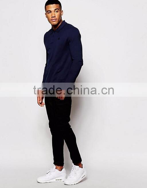 Cheap Price Muscle Long Sleeve Polo With Logo In Navy/Breathable Polo Collar T-shirt/Two Button Blacket T-shirt