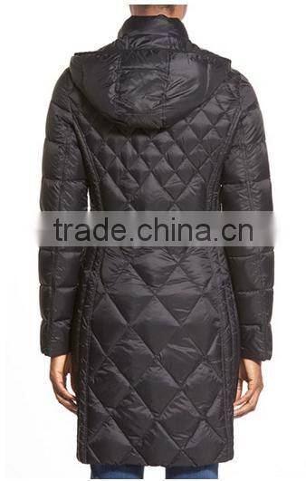 Black Packable Diamond Quilted Padding Long Coat Jacket For Women