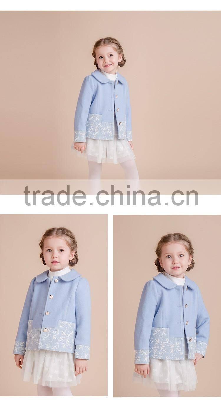 Kids Winter Woolen Coat Girls Outwear With Flower Printing Designs For Kids Clothes