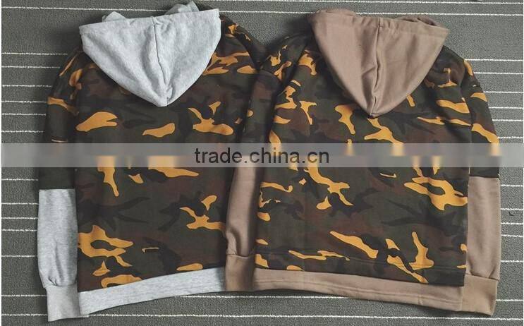 2017 Hip Hop Clothing 100% cotton Hoodie Fake Two Piece Camo T-shirt