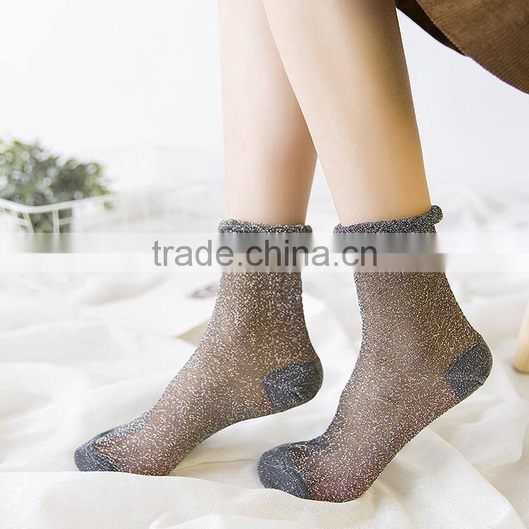 WS-47 2017 Spring New Arrived Korean fashionable Dress Sexy Gold and silver silk Heap heap Socks Women/Ladies Sox