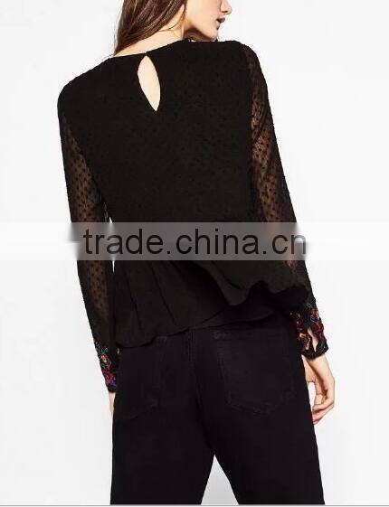 Runwaylover EY2364B Ladies Fashion 2017 Full Embroidery Chiffon Transparent Blouse