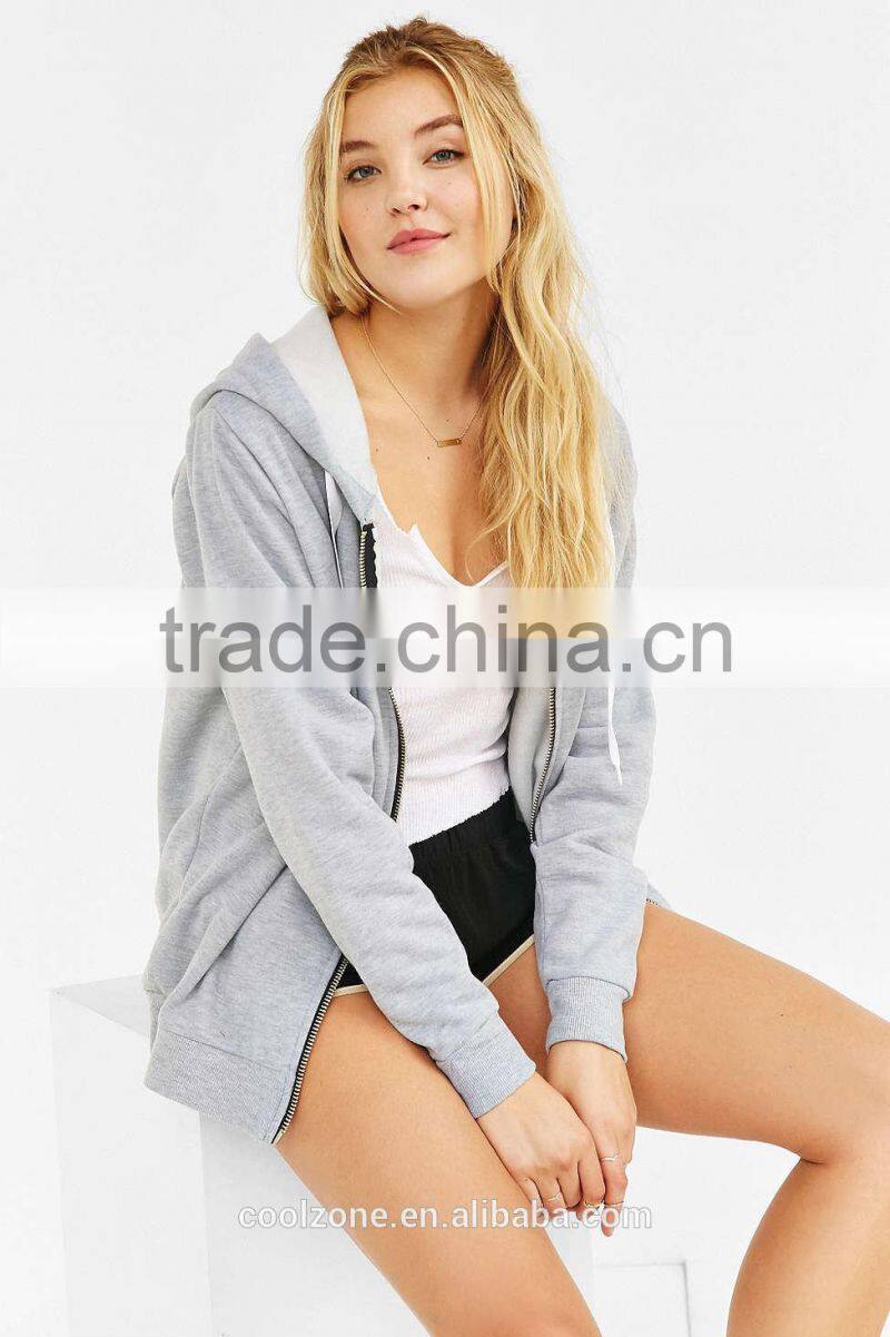 Relax Fit Zip-Up Oversized Hoodie Women Finished Hem Sweatshirt