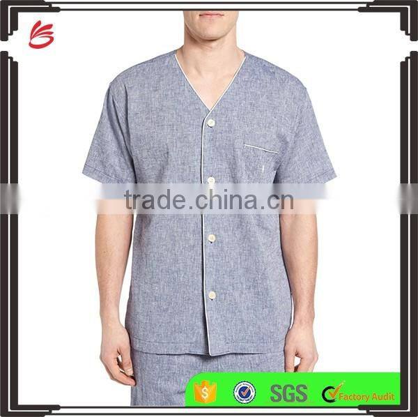 2017 high quality custom Linen Cotton Pajama Shirt men sexy pajamas sleepwear in pyjamas wholesale