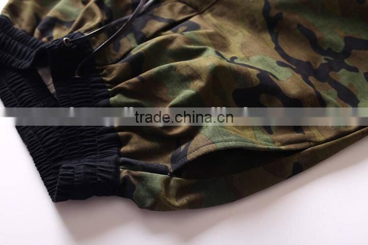 mens fashion camo/camouflage military jogger pants with leather drawstring
