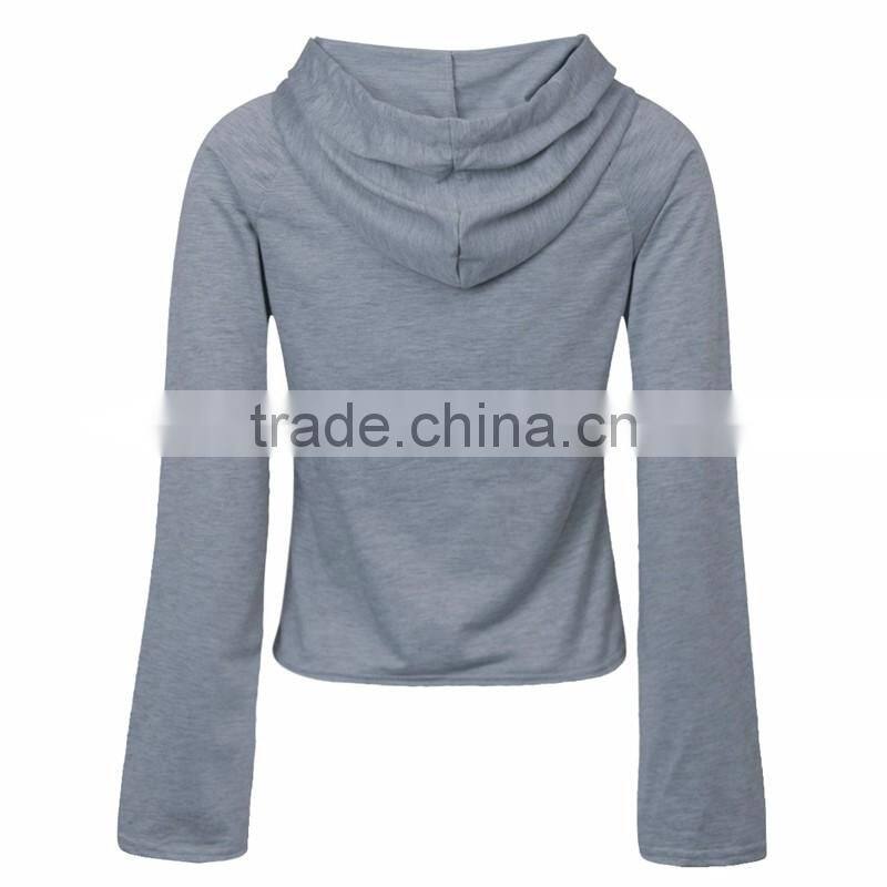 Spring Wear Grey Lightweight Raglan Sleeve Crop Pullover Hoodie for Girls