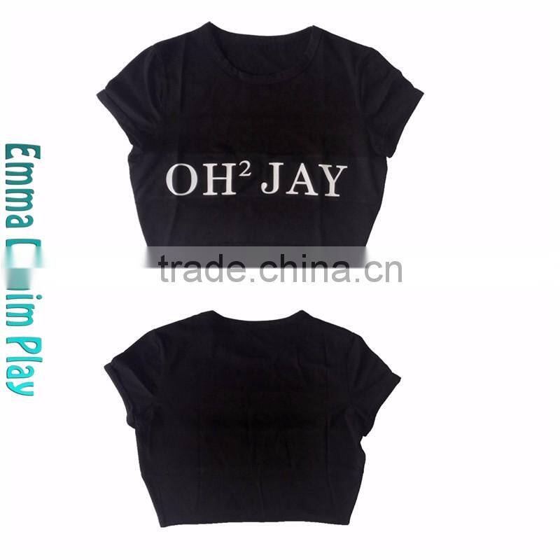 Fashion Customized Made Street Wear Super Short T Shirts Black for Sexy Girls