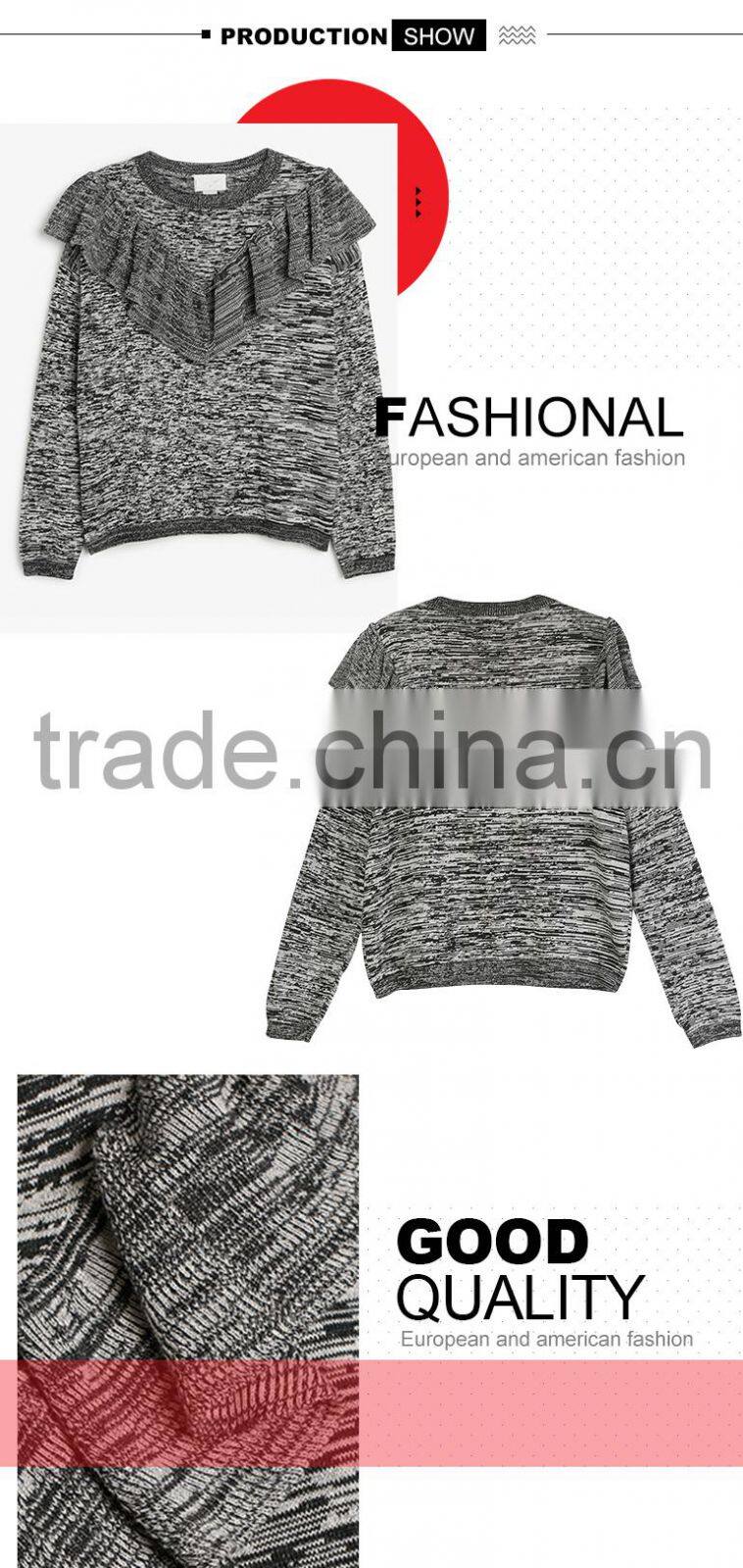 Ladies european style woolen knit flouncing sweater design for women 2017