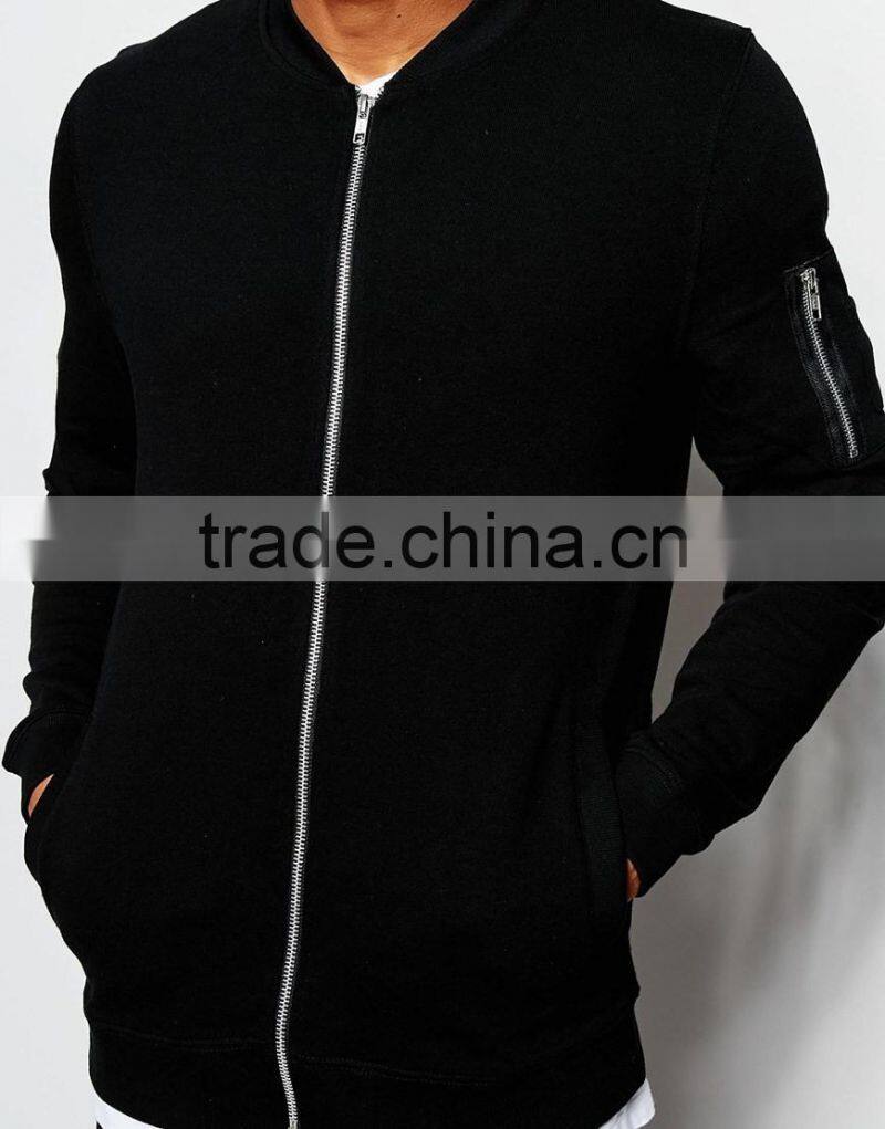black jersey jacket with pocket on sleeve