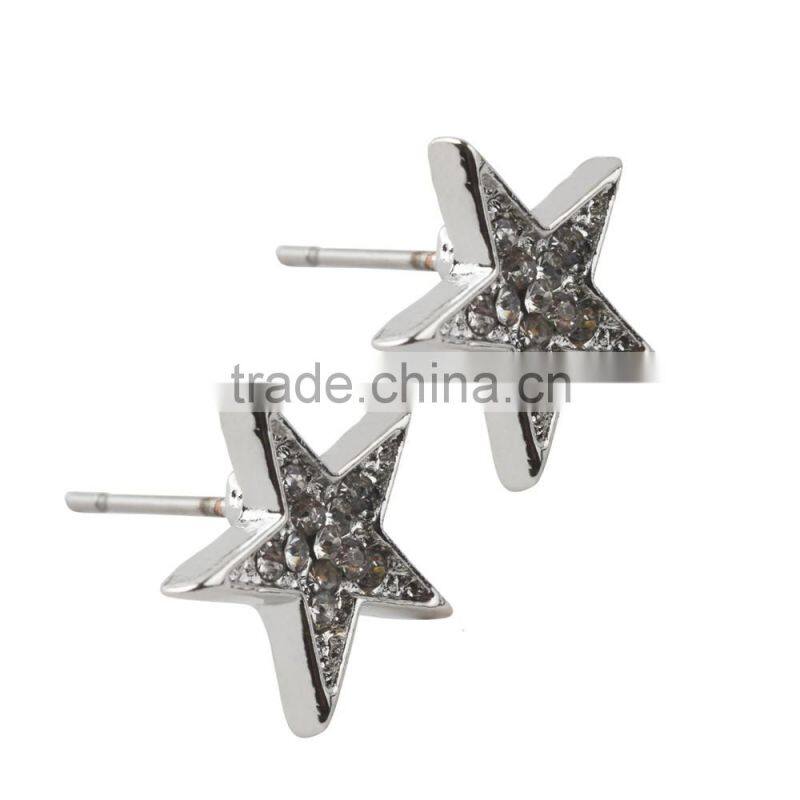 Customized Most Popular Unisex Star Diamond Silver Hiphop Earrings Jewelry With Transparent Box Wholesale