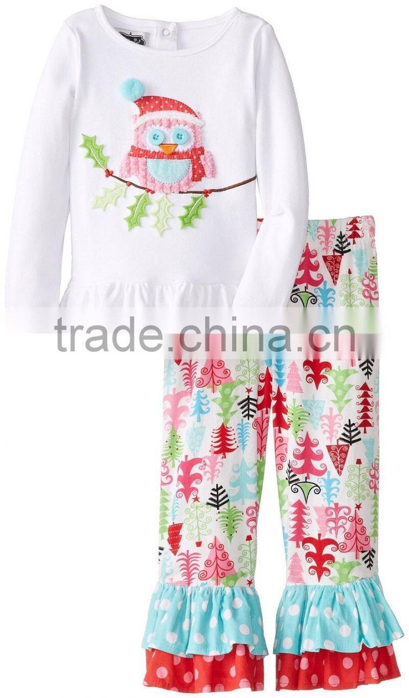 Wholesale boutique fall girls gift children ruffle shirts with chevron pants kids christmas outfits