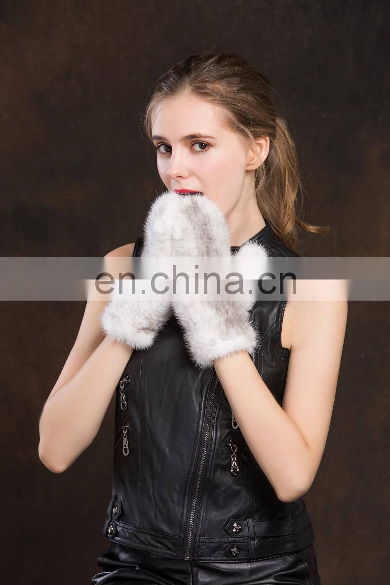 Lady Mink Fur Gloves/Mitten Fur Finger Gloves/Knitted Mink Fur Women Gloves
