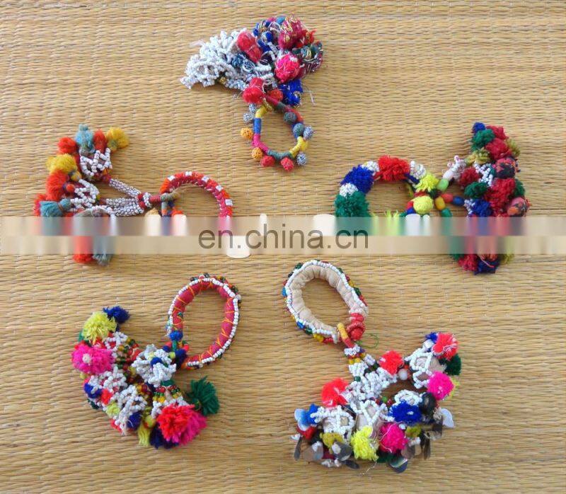 Gypsy Pom Pom Bracelet, Old Banjara shell Bracelet - Vintage Beaded Pom Pom Bracelet