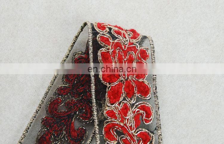 New Products red lint flower with gold lurex voile trim