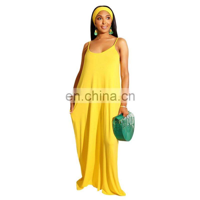 Guangzhou Factory Design summer Casual Yellow Spaghetti Strap Maxi Dress Women casual  dresses