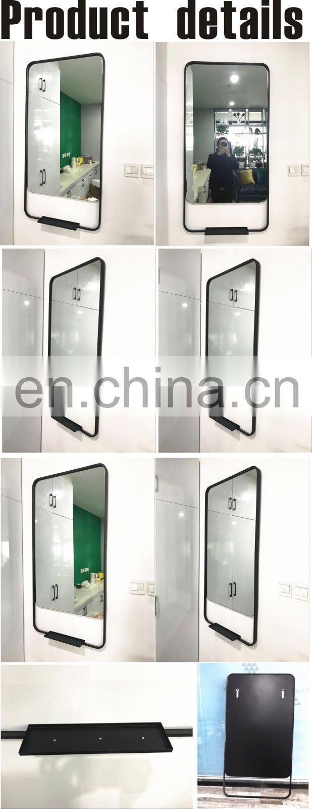 Contemporary iron frame round wall mounted black mirror