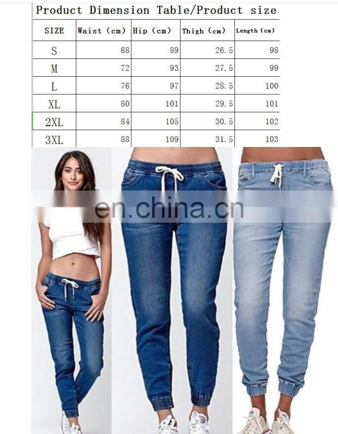 Wholesale high quality women's casual plus size waist wash jeans cotton and ammonia stretch pants S-5XL