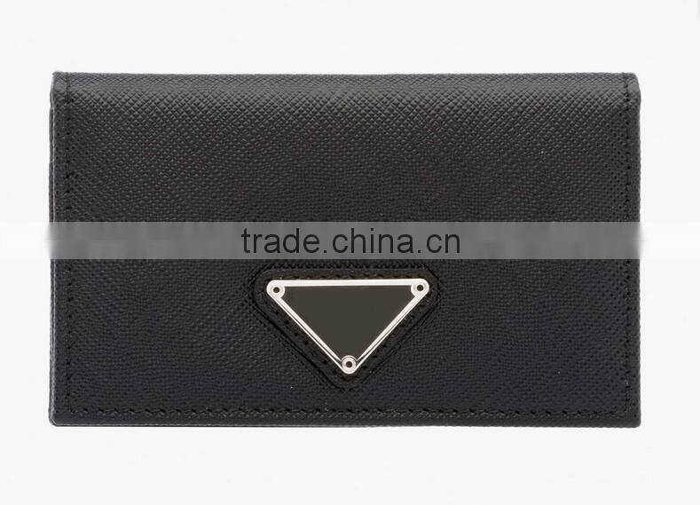 High Quality White and Black Color Genuine Saffiano Leather Credit Card Holder Purse Business Name Card Pouch
