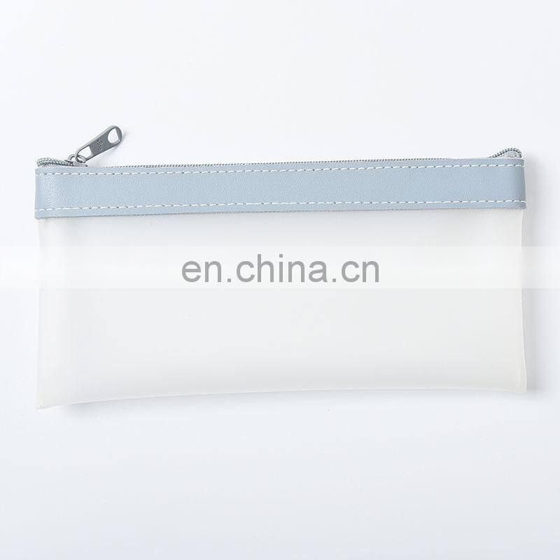 Simple Transparent TPU Leather Korean Fashion INS Pencil Bag Pouches Stationery Organizer Pencil Case Pencilcase School Pen Case