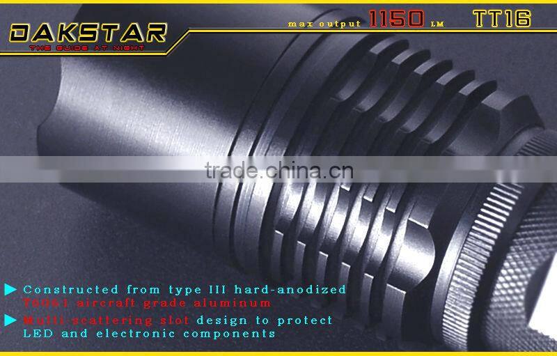 DAKSTAR TT16 LED 1150LM XML T6 18650 Superbright Police Rechargeable Emergency Aluminum Tactical Torch