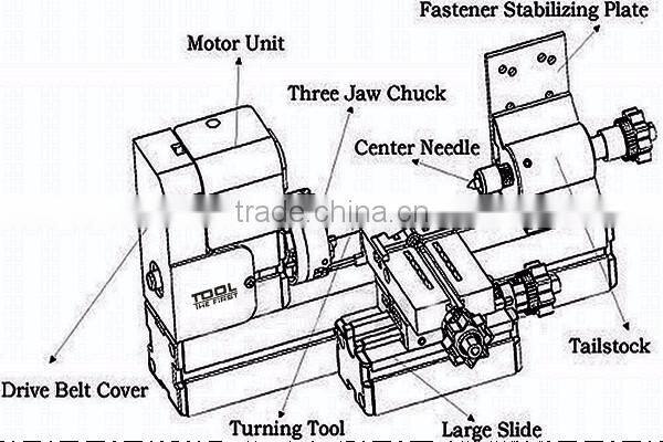 24 watts motor Mini Metal hobby Lathe Z20002M for wood working , soft metal process