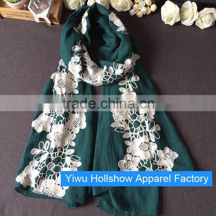 Newest Winter Autumn Flower Embroidery Cotton Korean Fashion Ladies Scarf