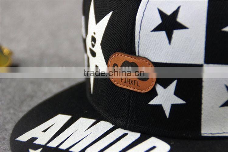 Wholesale 2016 Popular 6 Panel Star Printed Flat Brim Kids Cap