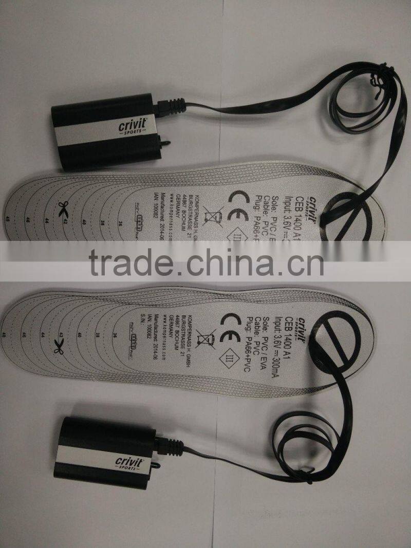 battery powered foot warmer heating shoe insole ski boot insole for winter outdoor sport